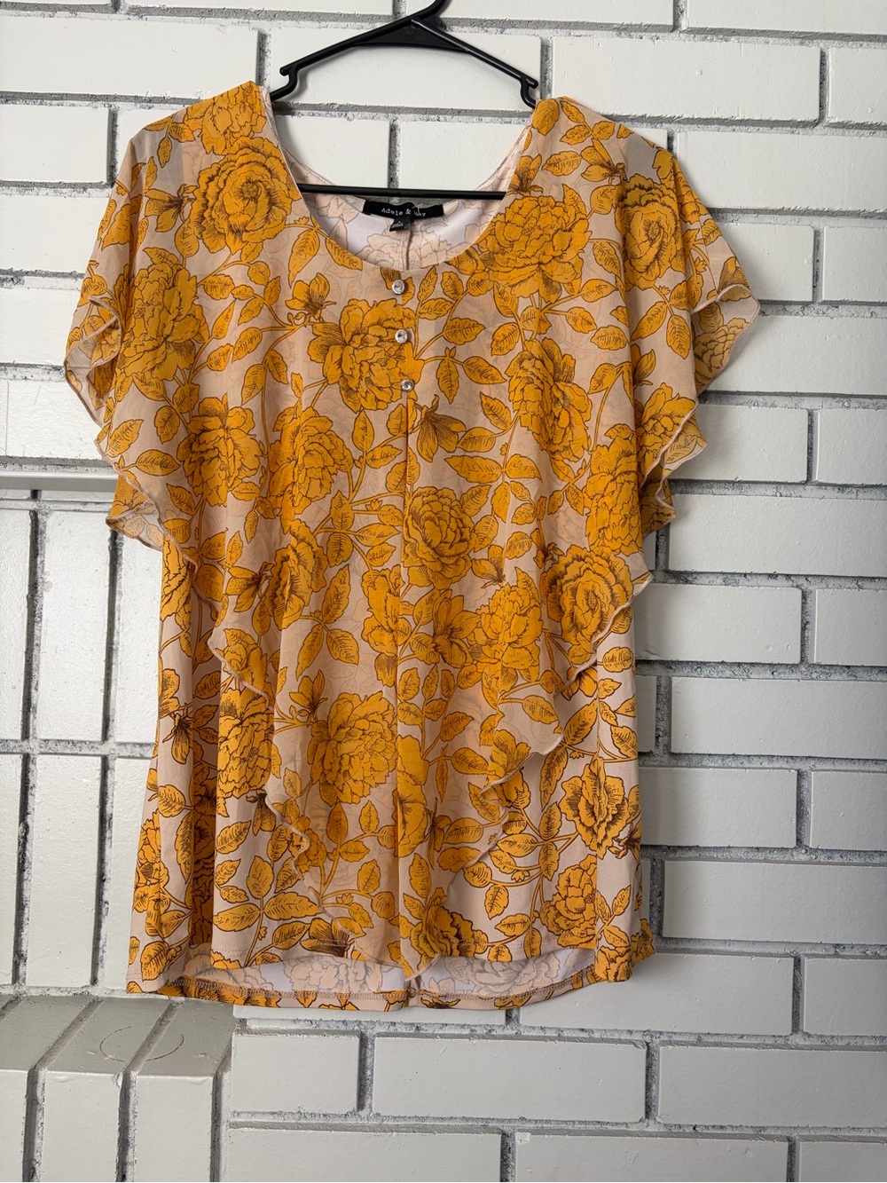 Floral Flutter Sleeve Blouse by A New Day - Mustard on Cream